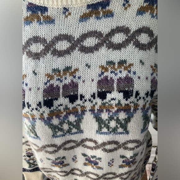 Vintage 80’S CLARISSA BELLINI Wool Ivory Knit Patterned Sweater Women’s SZ Small - Picture 12 of 16